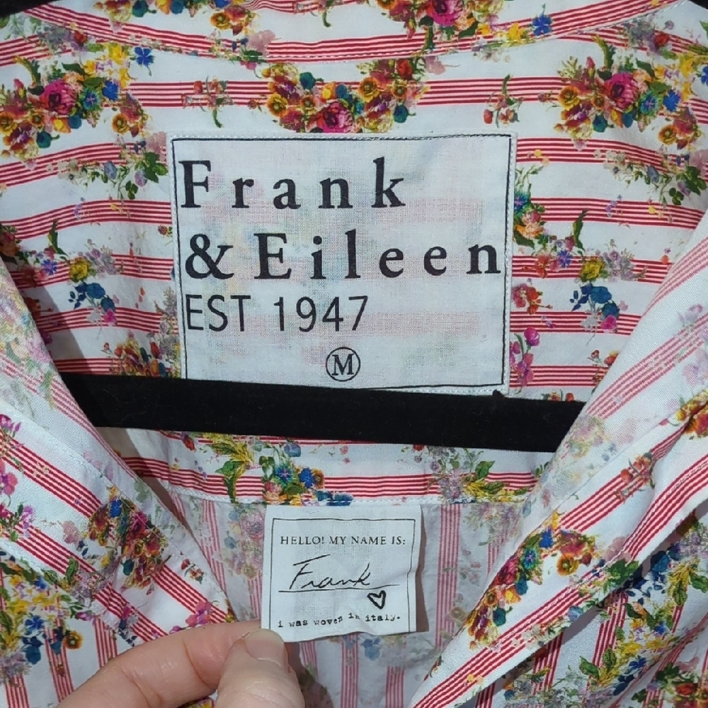 Frank&Eileen Floral Red‎ Striped Button Up Shirt Medium Cottage Preppy Whimsy - Picture 4 of 8